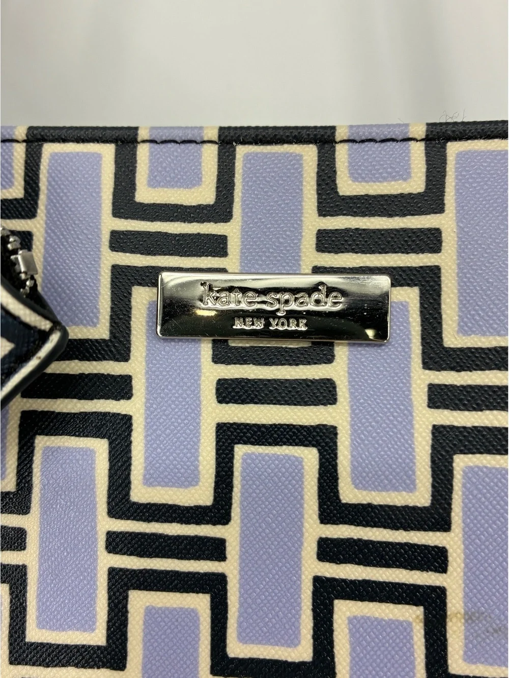 Kate Spad Geometric Pattern Navy, Sky Blue & Cream Tote Bag with  Wristlet